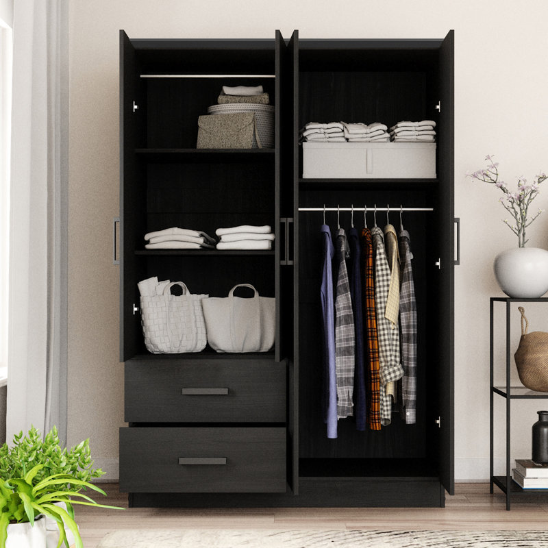 Apollonios 4 Doors Wardrobe With 2 Drawers and Shelves, Black