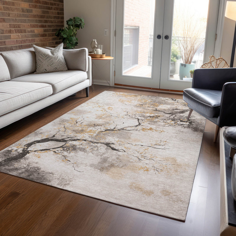 Machine Washable Indoor/Outdoor Xhevrie Putty Rug, Rectangle 10' x 14'