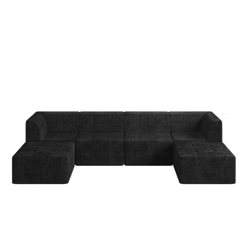 Boneless Sariya Modular Sectional Sofa, Black Corduroy