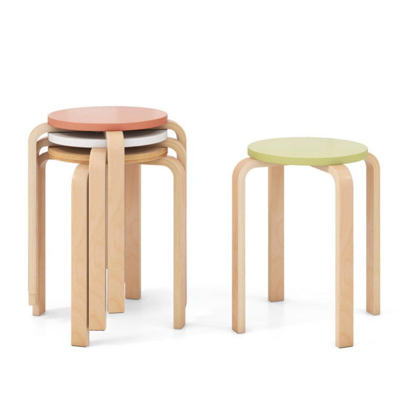 Set Of 4 Bentwood Stackable Stools Dining Stools With Round Tops
