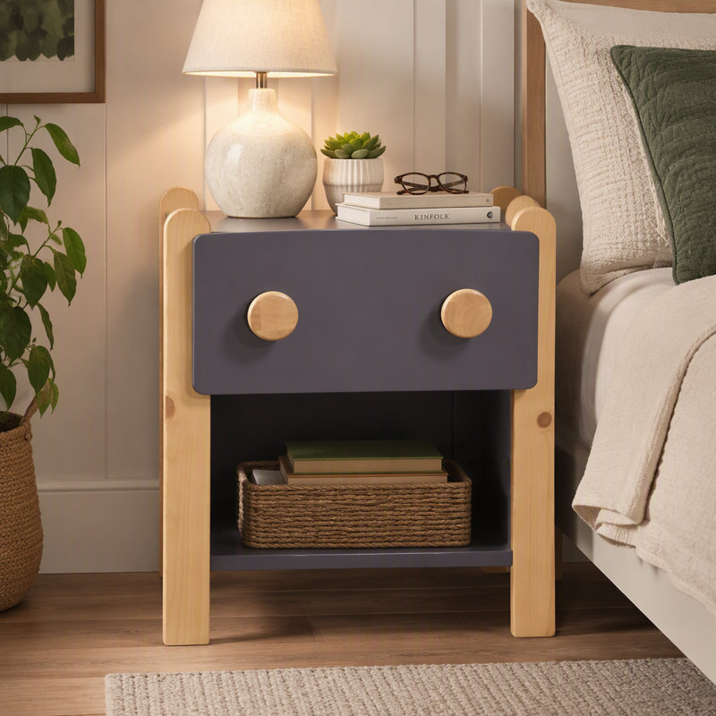 Table de chevet contemporaine en bois 2 tons avec tiroir lisse et tablette ouverte pour le rangement dans la chambre à coucher