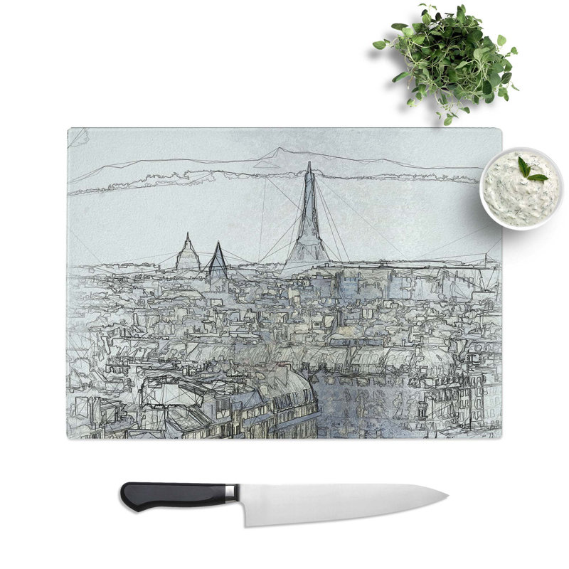Tempered Glass View of the Eiffel Tower in Paris France Chopping Board, 28.5 cm W x 20 cm L