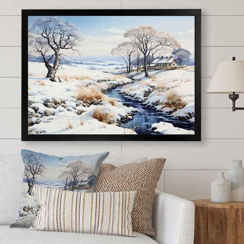 Snow River Winters Solitude sur toile, Cadre simple noir, H 12 po x l 20 po x P 1 po