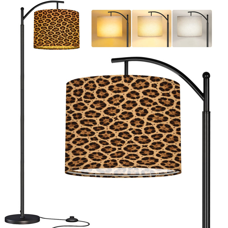  Arc Floor Lamp Leopard skin Animal cheetah Tall Modern Standing Lamp LED Adjustable Linen Lampshade 3 Color Temperatures