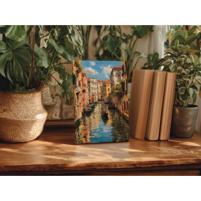«Vibrant Venice Canal», peinture sur toile, paysage urbain italien impressionniste avec gondole, art mural européen romantique pour le décor du salon