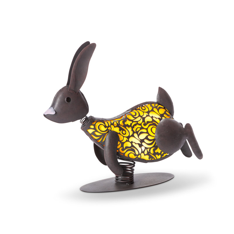 Set of 2, 14.37in H Solar Lighted Garden Meadow Rabbits