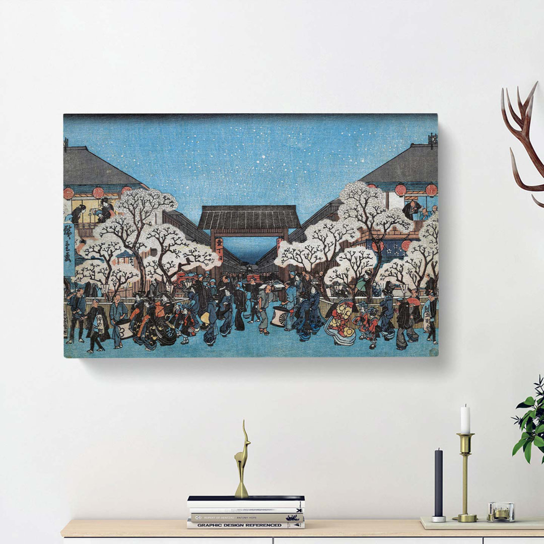 Yoshiwara Yo Zakura No Zu by Utagawa Hiroshige - Wrapped Canvas