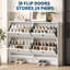 Meuble à chaussures ultramince à 4 tiroirs rabattables – Rangement gain de place pour 24 paires de chaussures dans l'entrée, design moderne imitation bois avec système anti-basculement, montage facile, blanc-985888140