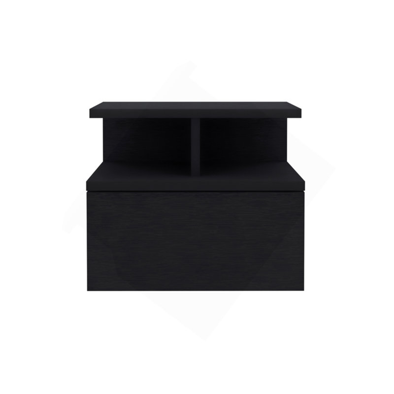 Adele Floating Nightstand , End Table, Side Table Drawer, Open Top Shelves -Black, Black