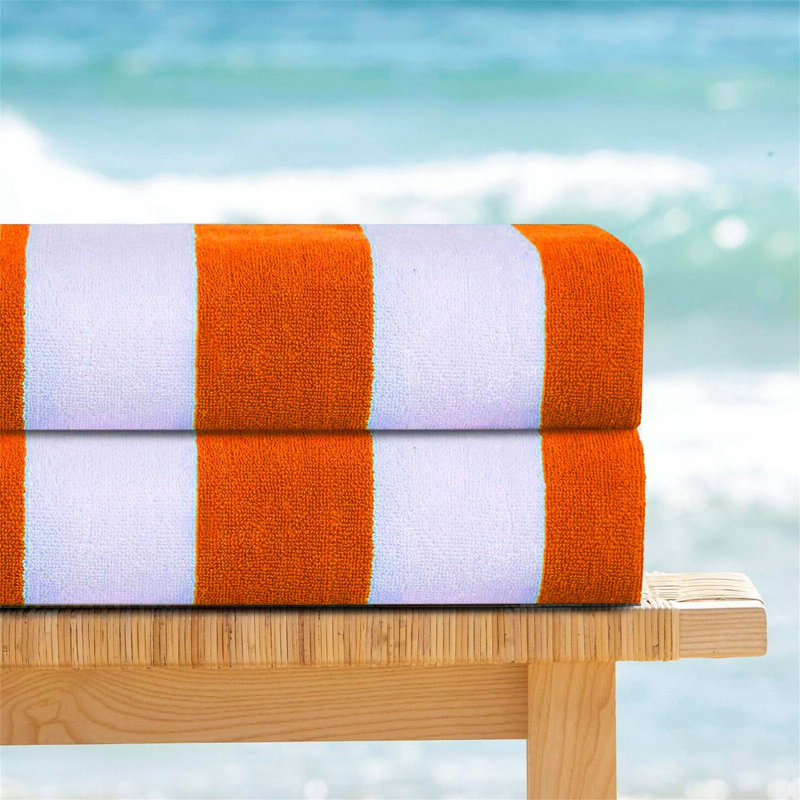 100% Cotton Beach Towel, Orange/White