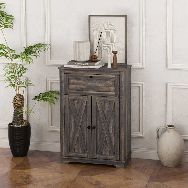 Farmhouse Barn Door Accent Cabinet, Brown