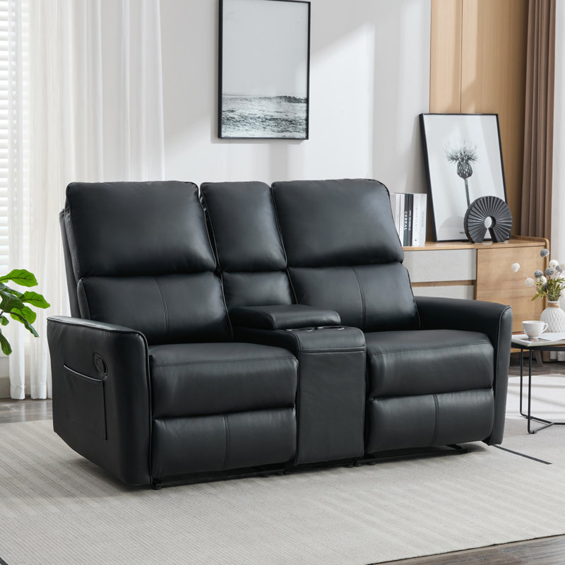 Adalai 2 Seater Faux Leather Reclining Sofa, Black