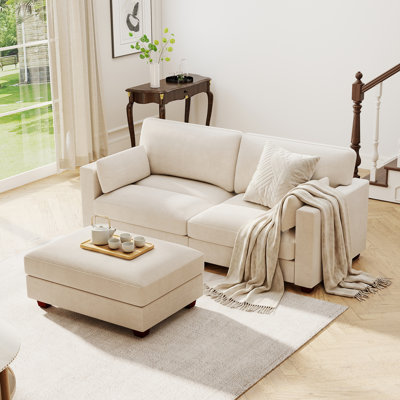 Canapé modulaire rembourré en velours côtelé de 77,2 po de largeur avec repose-pieds amovible