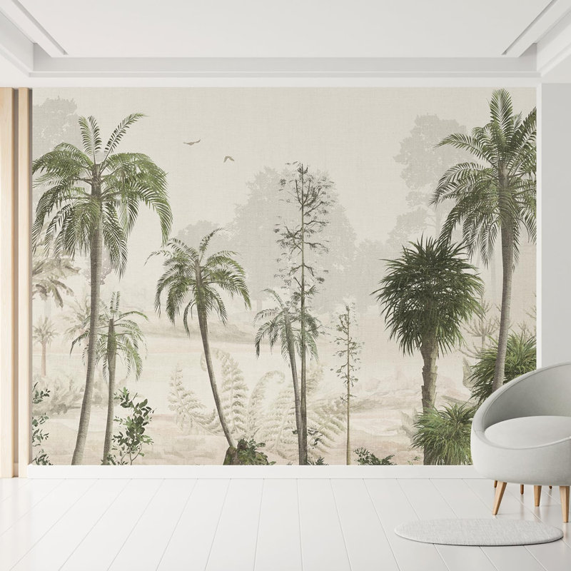Palmier sur fond clair, scène tropicale, L 108 po x l 144 po