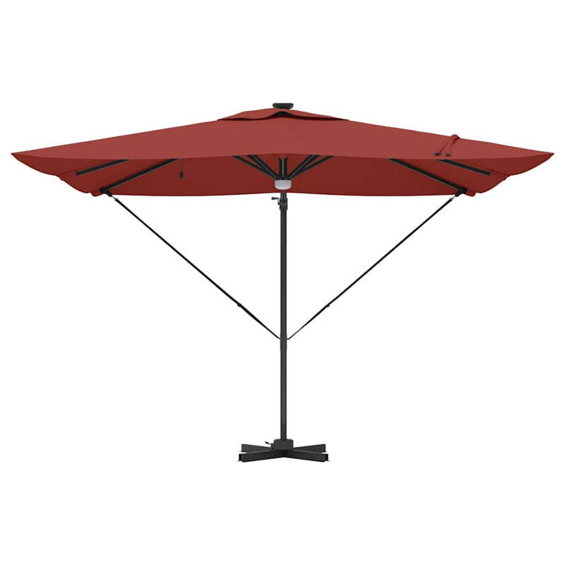 Roma Parasol with LED Strip Lights Aluminium and Polyester Garden Shade, Red, 270cm H x 285cm W x 285cm D