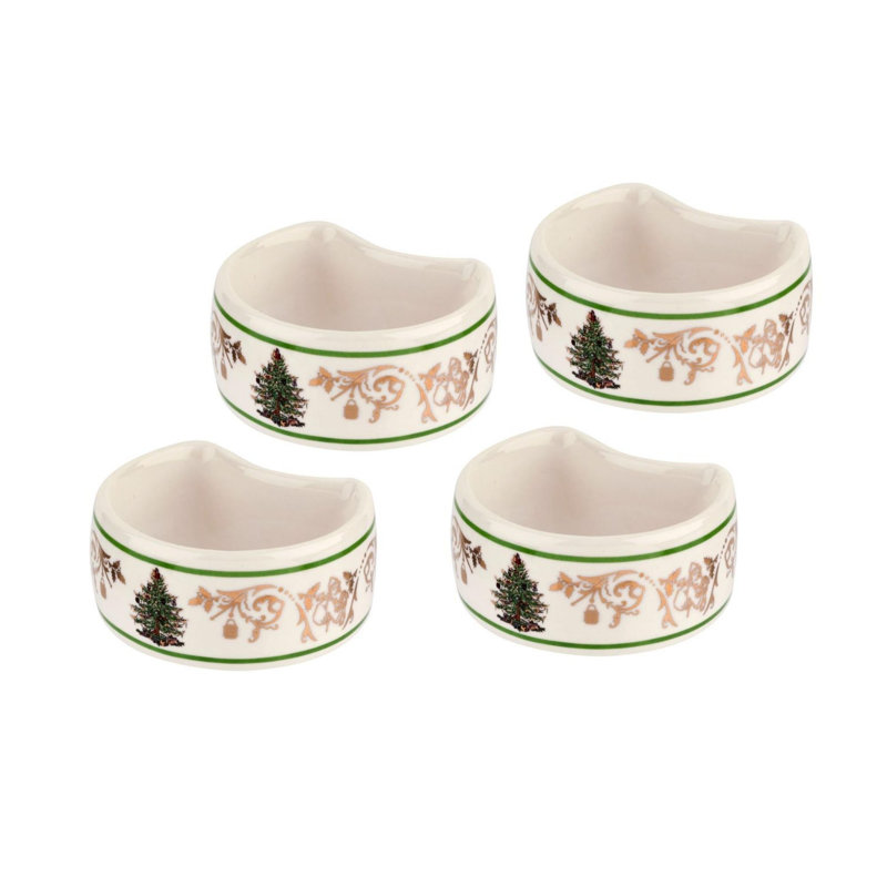 Spode - arbre de Noël doré - anneaux à serviette - doré, ensemble de 4