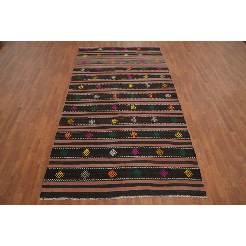 Tapis kilim tissé à la main 5 x 10 avec des accents multicolores