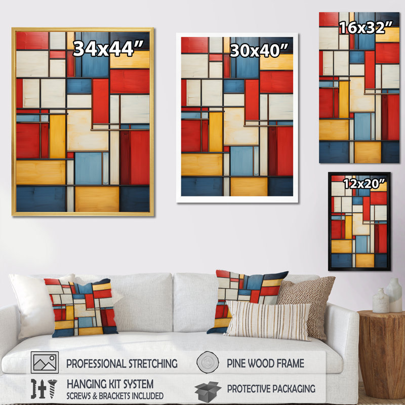 «Geometric Abstraction Composition II», art abstrait géométrique encadré, Cadre flottant noir, H 32 po x l 16 po x P 1 po