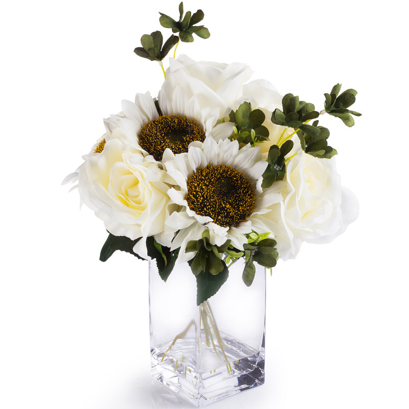 Silk Mixed Arrangement in Vase, Cream