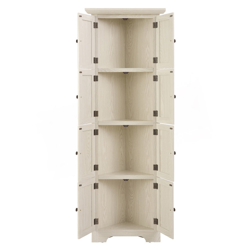 Armoire de rangement à 4 niveaux pour garde-manger d'angle, armoire de rangement haute 8 portes, Blanc