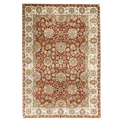 Hand Knotted Wool Oriental Area Rug in Red And Ivory