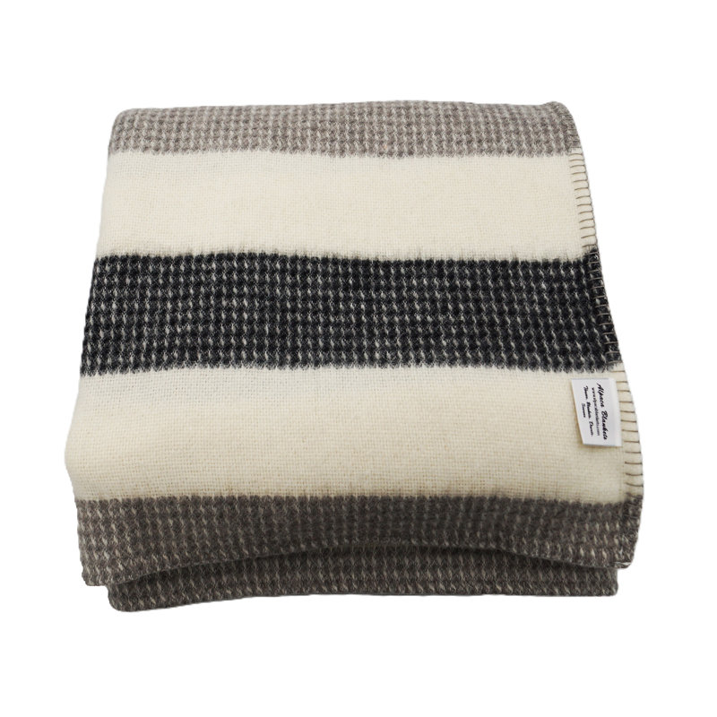 Couverture de qualité supérieure 80% alpaga et 20% laine d'agneau, entièrement naturelle, Grand lit, Noir / blanc / rayé gris