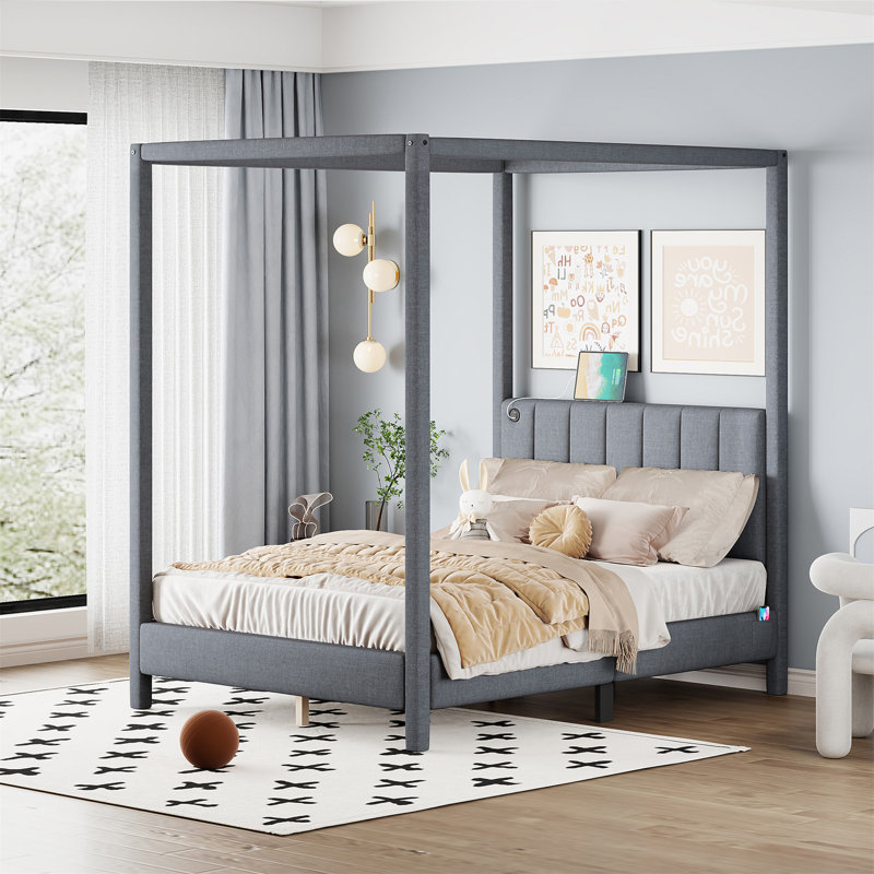 Luxurious Canopy Platform Bed With Advanced Connectivity And Storage Options, Queen