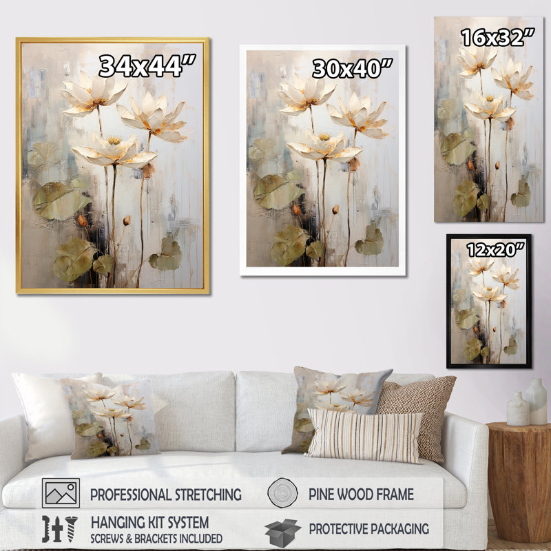 Rétro connexion de lotus I, H 32 po x l 24 po x P 1 po, Cadre photo doré simple