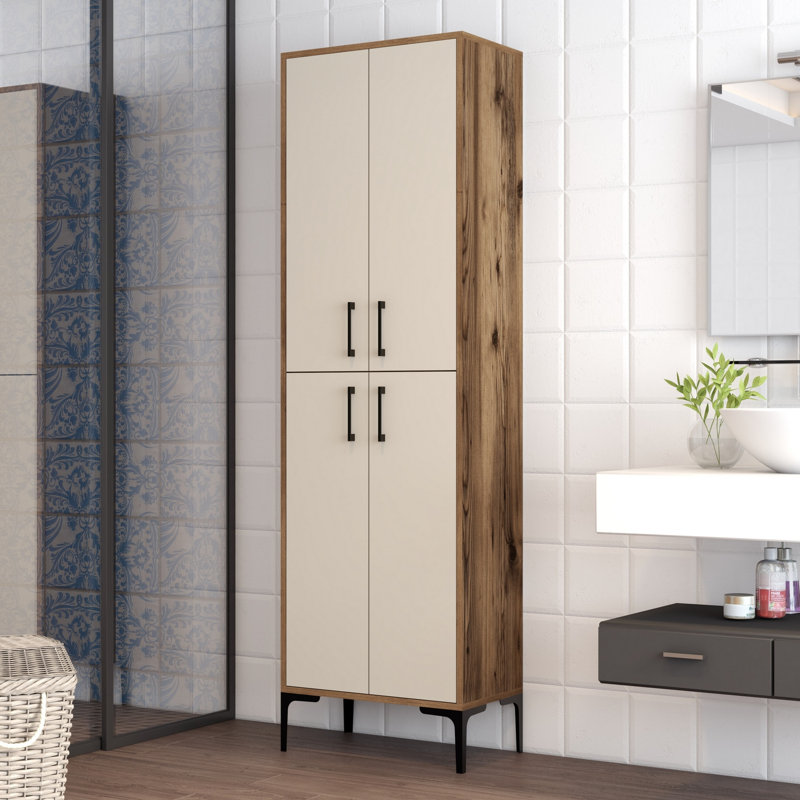 Arvydas Freestanding Linen Cabinet, Off White/Wood