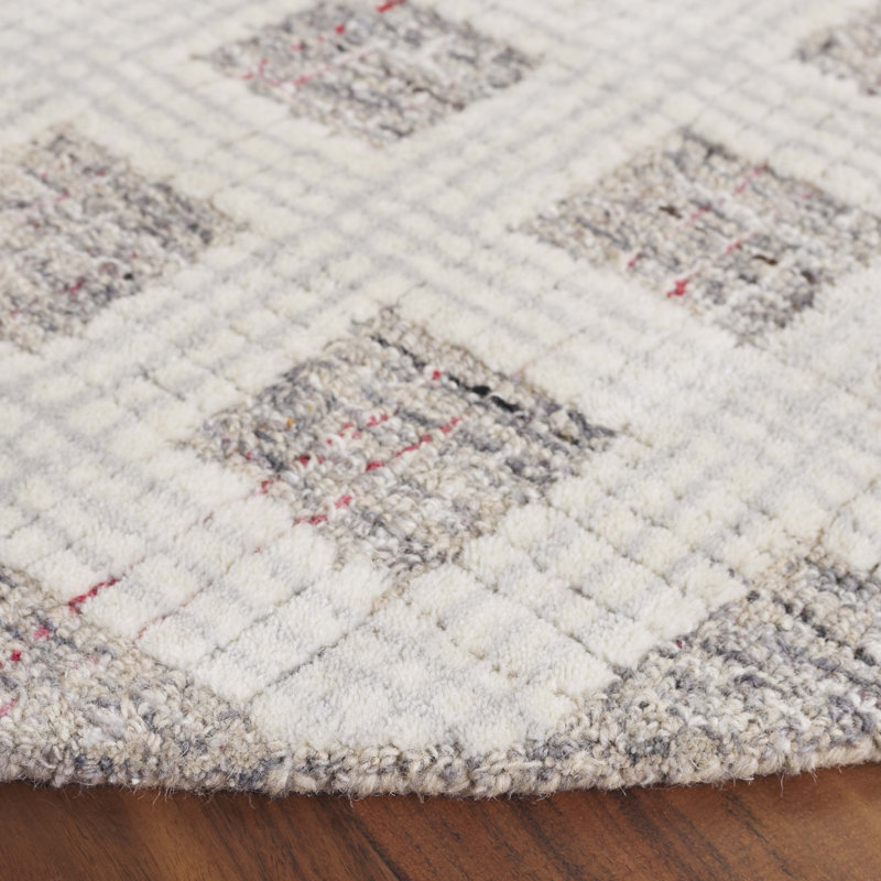 Ebony Hand Tufted Wool Pile Plaid Rug, Round 6"