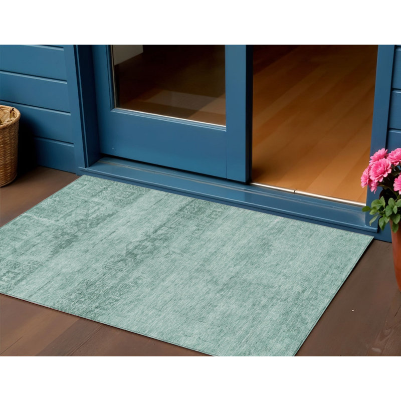 Tapis intérieur / extérieur 3 pi x 5 pi bleu et bleu sarcelle lavable