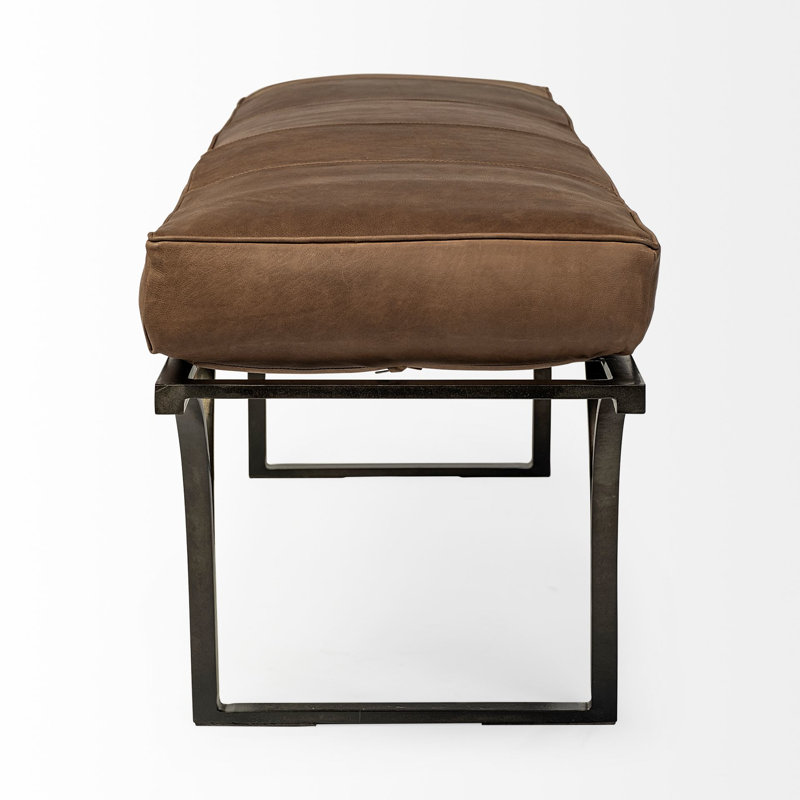 Magnolia Upholstered Bench, Caramel Genuine Leather
