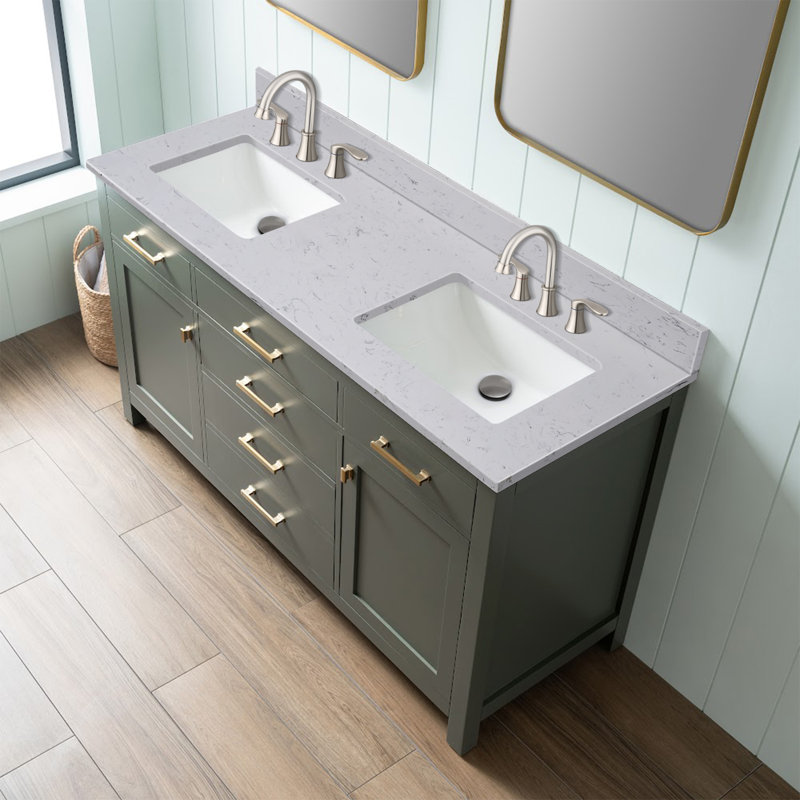 60'' Engineered Stone Double Bathroom Vanity Top with Sink – For Vanity Replacement, No Cabinet