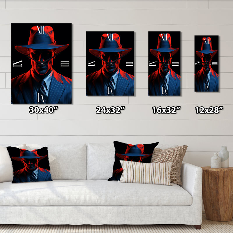 Portrait rouge d'un homme obscur avec un chapeau - horloges murales, Grand