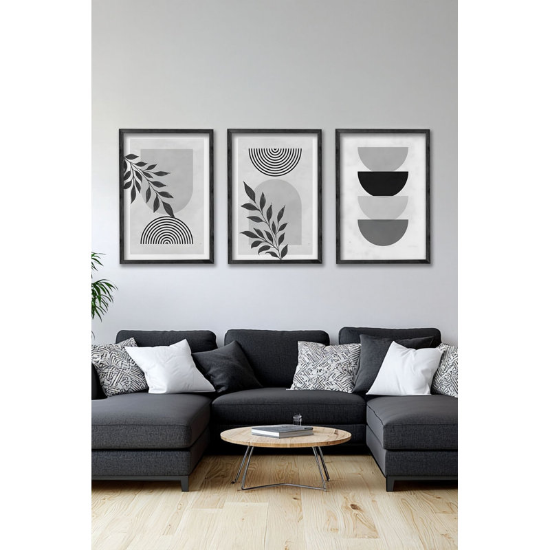 Ensemble de 3 panneaux décoratifs élégants en bois aggloméré, cadre en bois massif, 13,4 x 19,3 x 0,6 pouces | Œuvre d'art 100% MDF avec impression numérique | Parfait pour le salon, la chambre à coucher et le bureau, design élégant et moderne