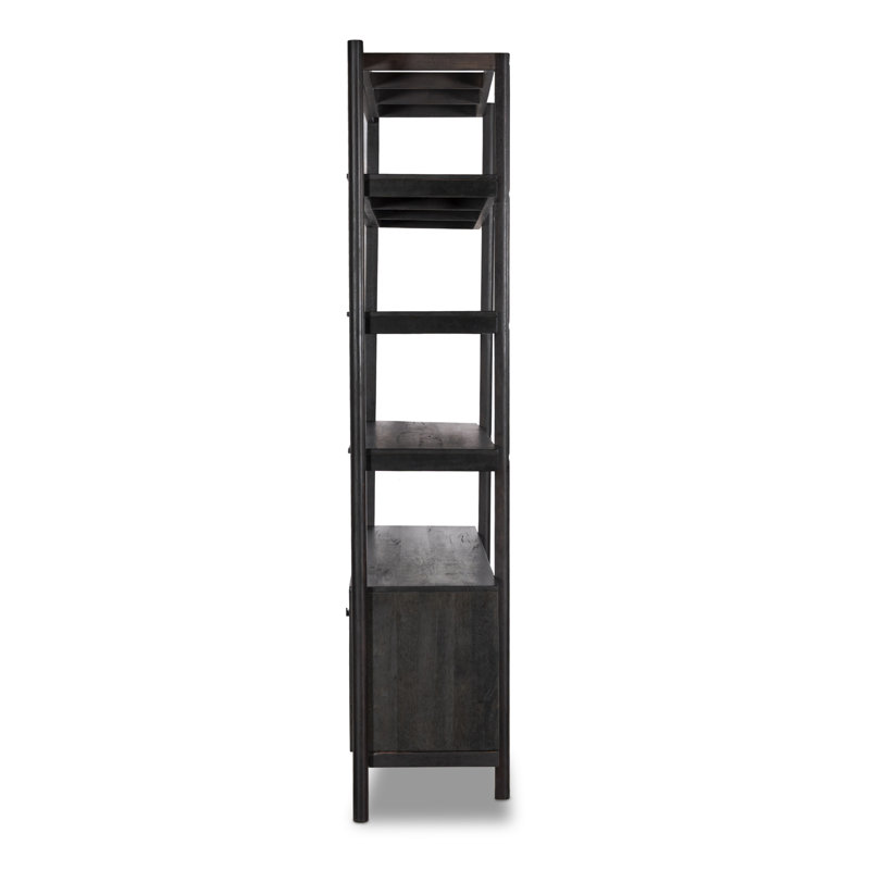 Reza Solid Wood Bookcase, Worn Black