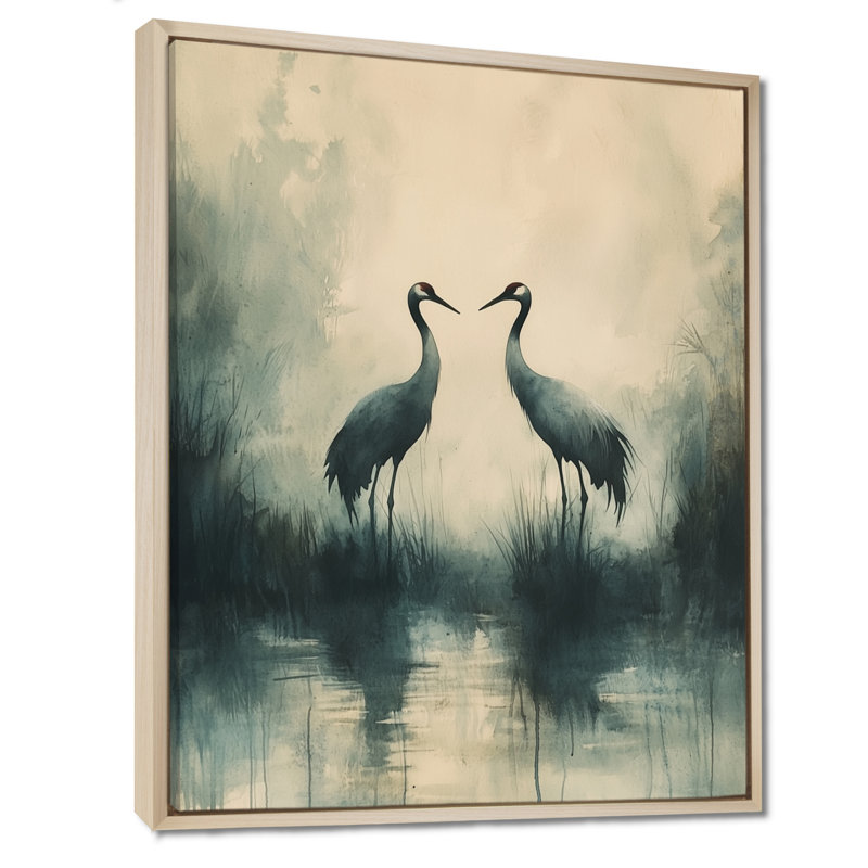 Kolton Cranes In The Misty Marsh III - Heron, art mural, Impression encadrée flottante, H 44 po x l 34 po, Crème, crème