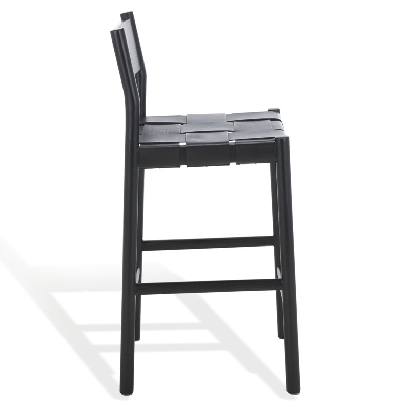 Devnie Woven Leather Counter Stool, Black
