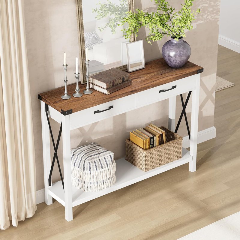 Console Table, Brown/White