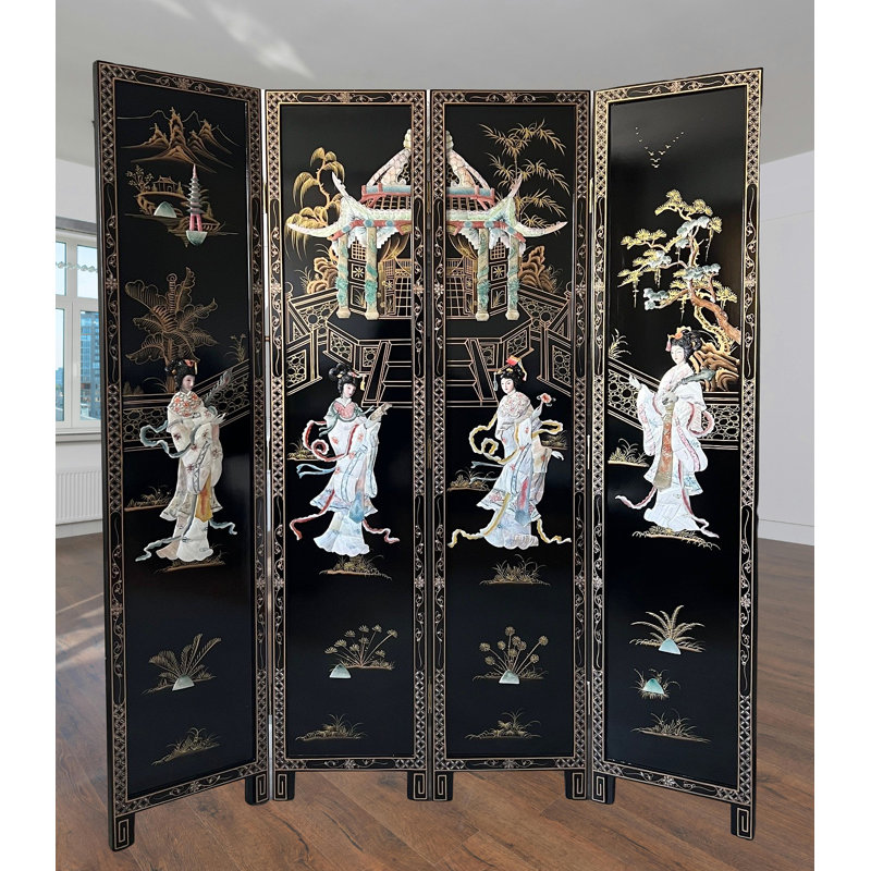 Mother of Pearl Oriental 4 Panel Room Divider Screen