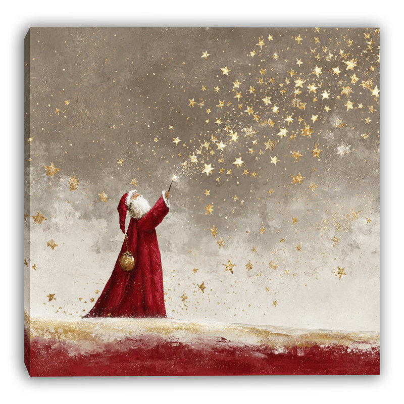«Santa Casting Golden Stars», art mural sur toile tendue
