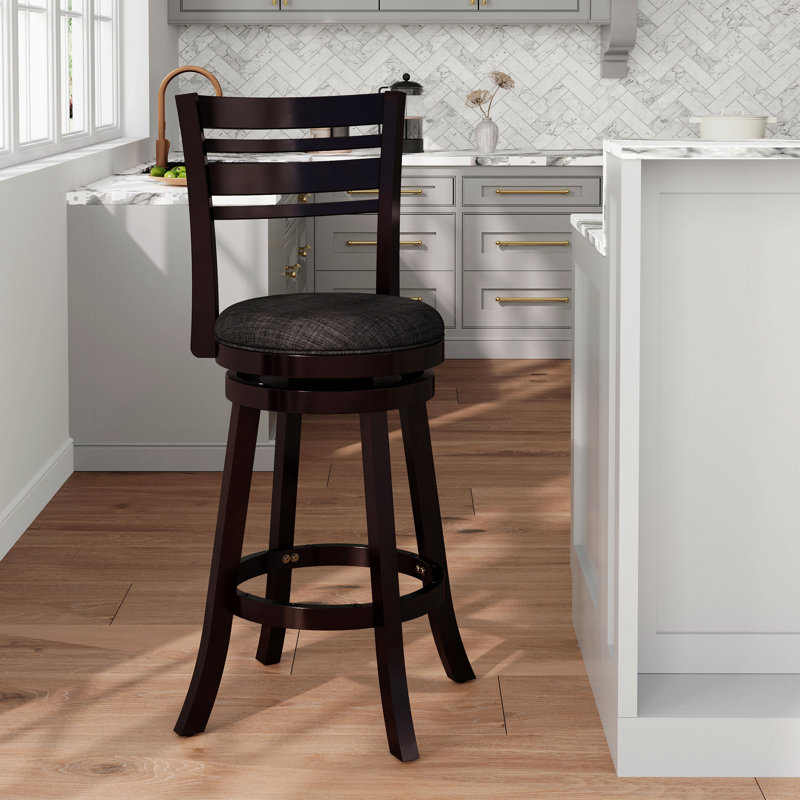 30" Bar Height Slat Back Swivel Stool, Black 