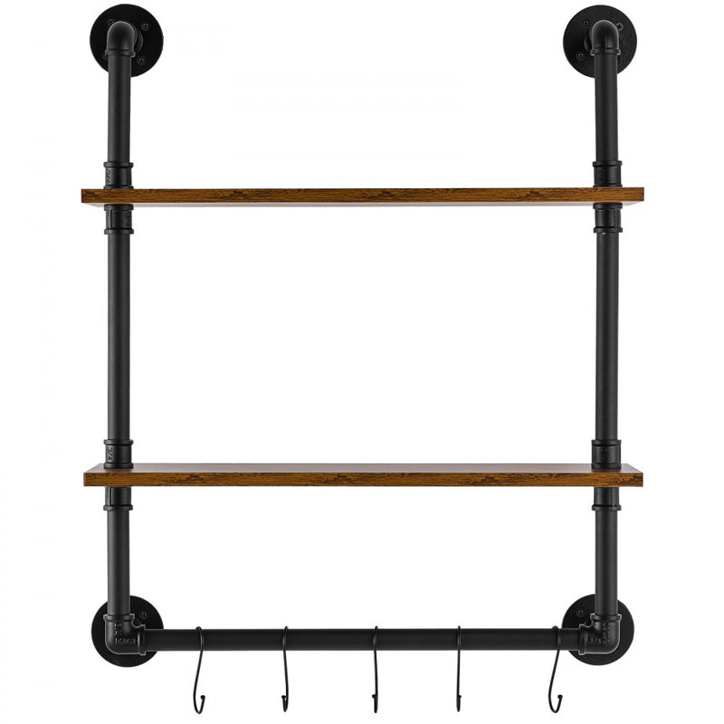 Black and Brown Industrial Steel and Wood Wall-Mount Accent Shelf