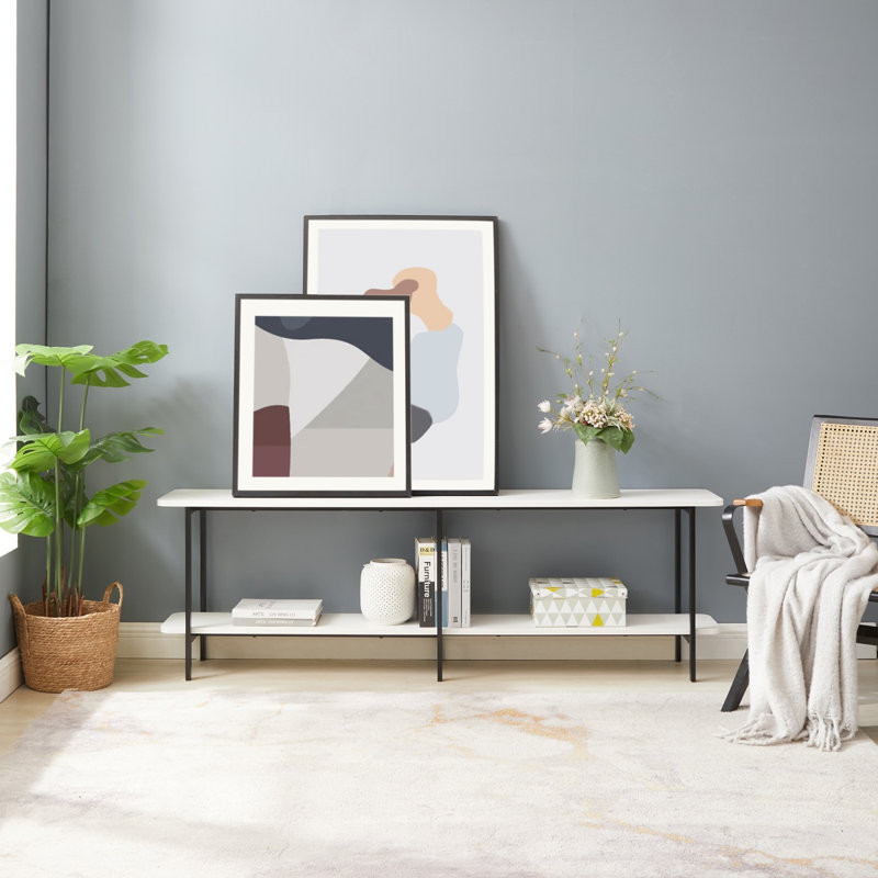 Console de 71 po en blanc Celine (2 tablettes), Blanc/Noir
