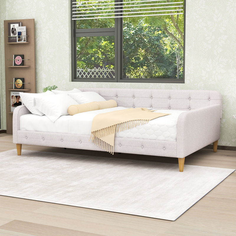 Hiromitsu Upholstered Daybed with Support Legs, Full, Beige