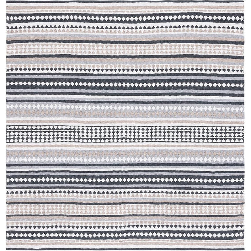 Tapis rayé en coton tissé à la main Montauk, Carré 6 pi