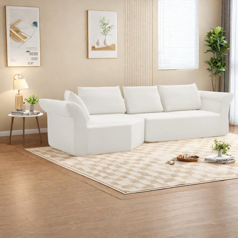 Canapé d'angle modulaire moderne, 323 cm (127 pouces) en mousse beige, spacieux.