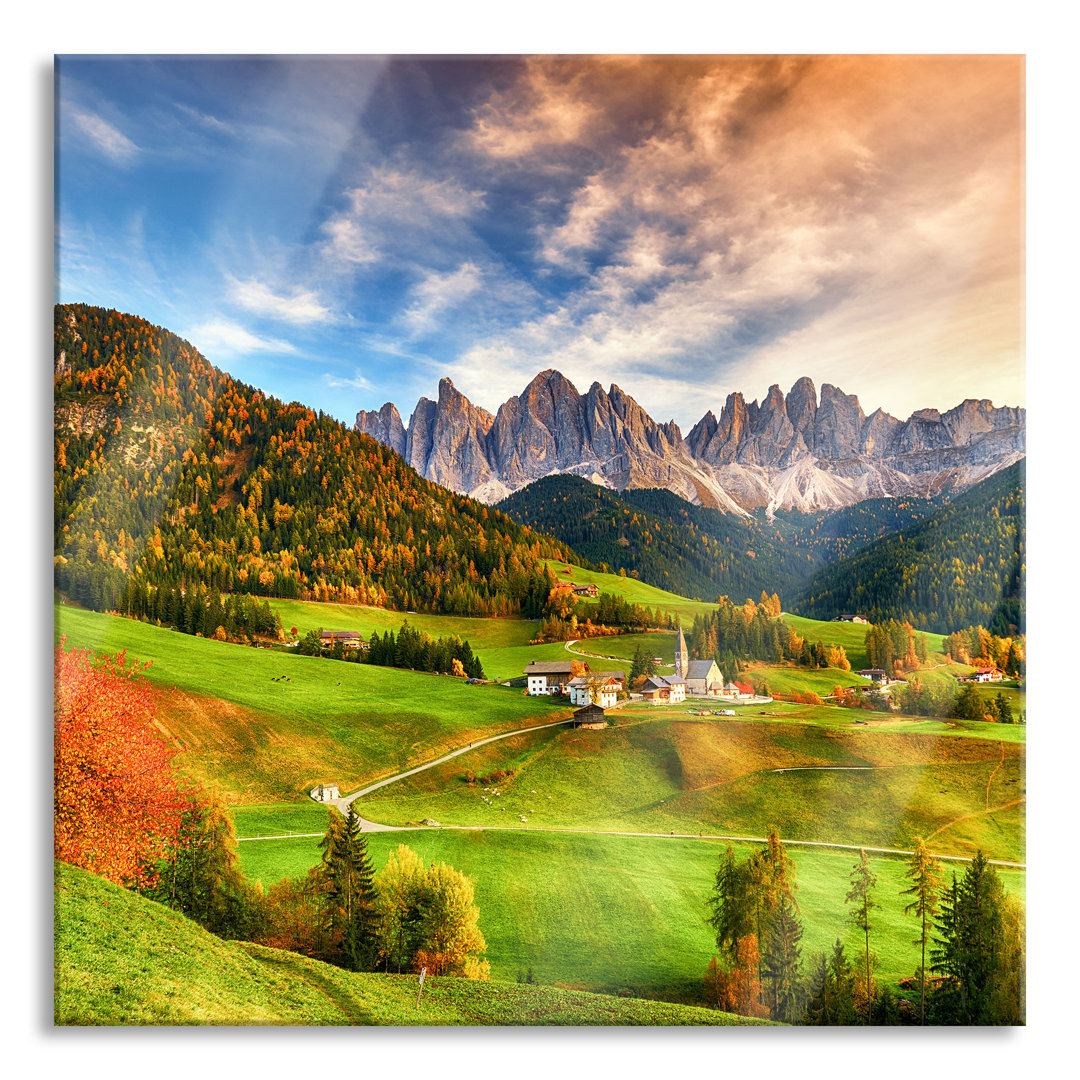 Ungerahmtes Foto auf Glas "Herbstliche Landschaft in den Dolomiten"