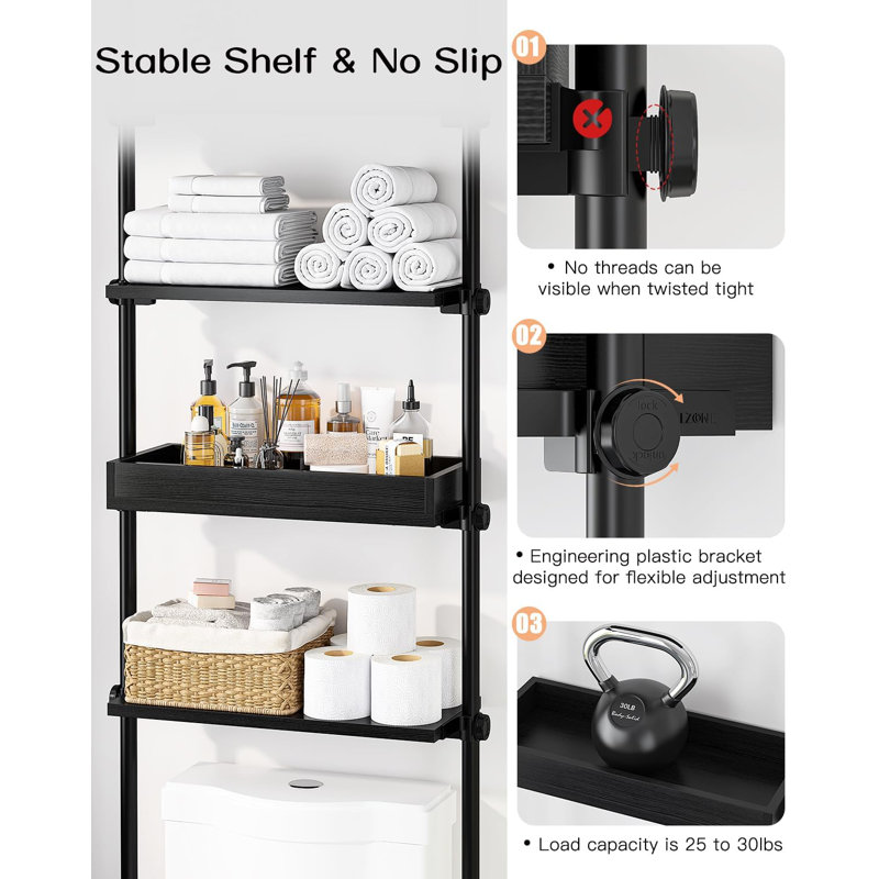 4-Tier Over The Toilet Storage Shelf, Black