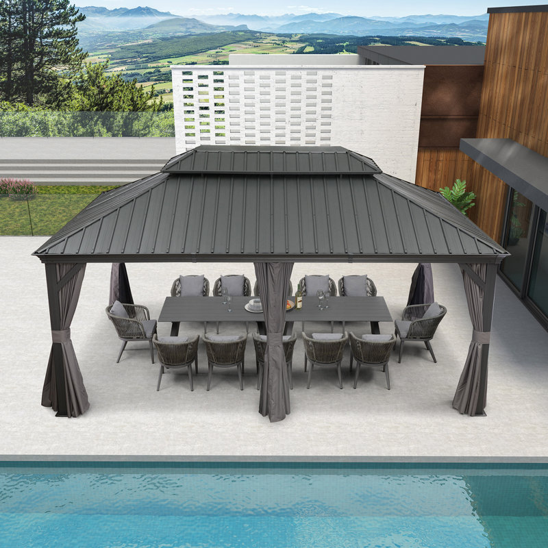 18-ft x 12-ft Gray Aluminum and Steel Hardtop Gazebo with Screen
